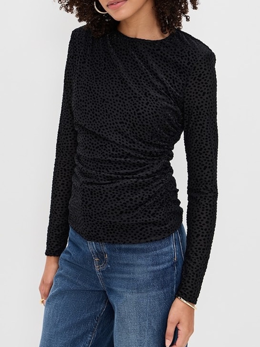Ramy Brook Larry Top Black Velvet Polka Dot Long Sleeve Blouse